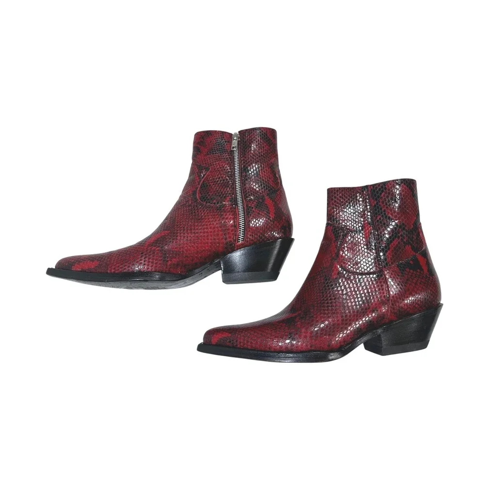 Luxxe Design Shoes‎ Red Snake Cannes Print Western Cowboy Boots Women Sz 8 EU 40